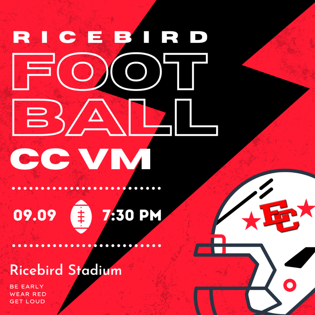 ricebird football vs cc veterans memorial on september 9th at 7:30 at ricebird stadium