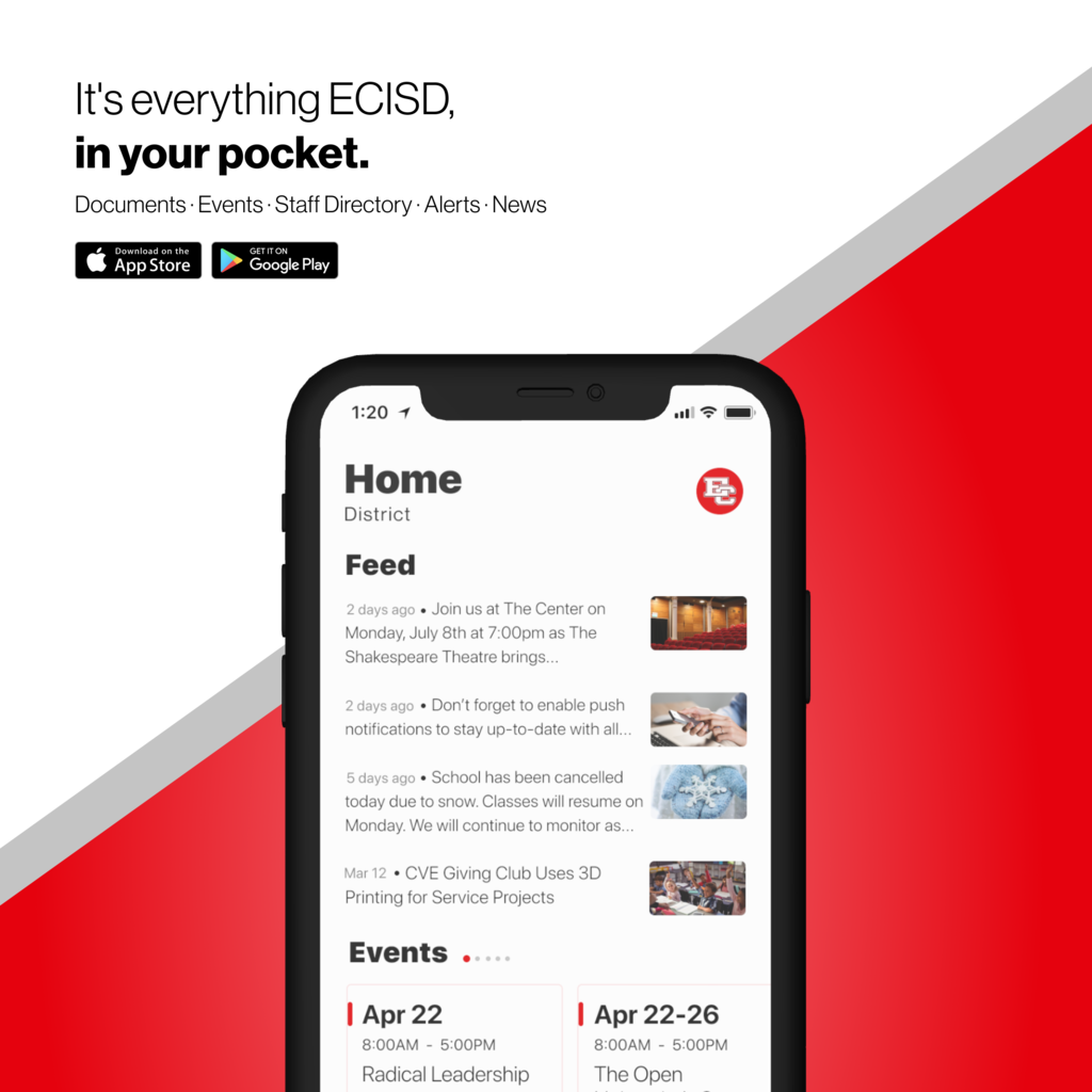 the ECISD app on a phone