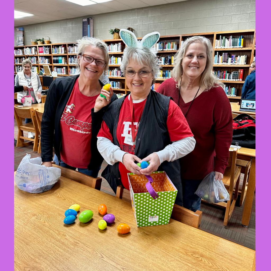 3 teachers with their eggs and baskets
